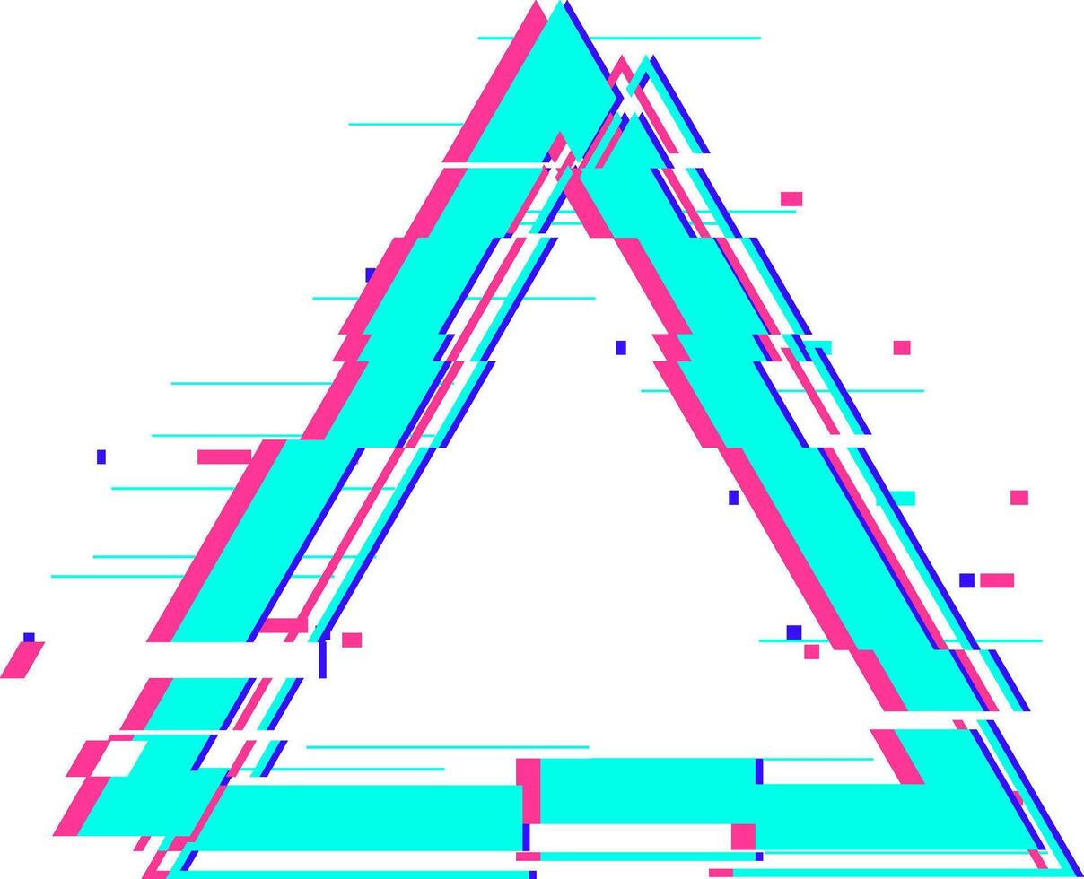 Abstract triangle shape with digital glitching effect vector