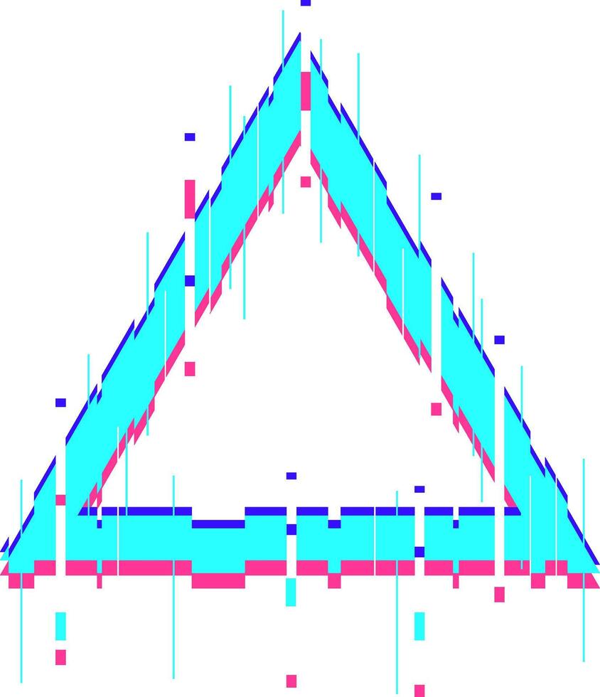 Abstract geometric triangle shape with digital glitch effect vector