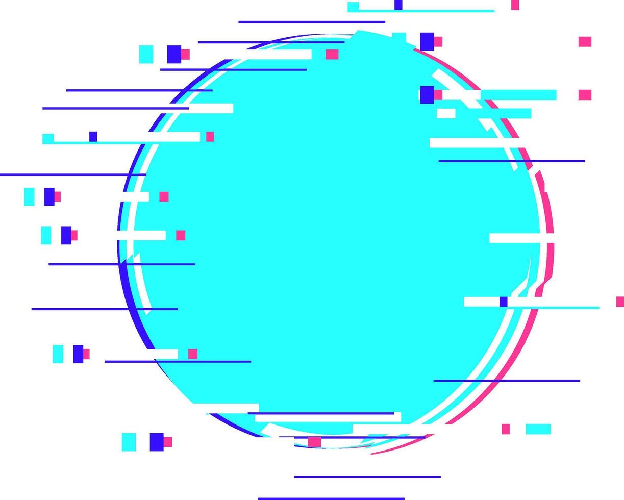 Glitch circle frame creating digital data disruption vector