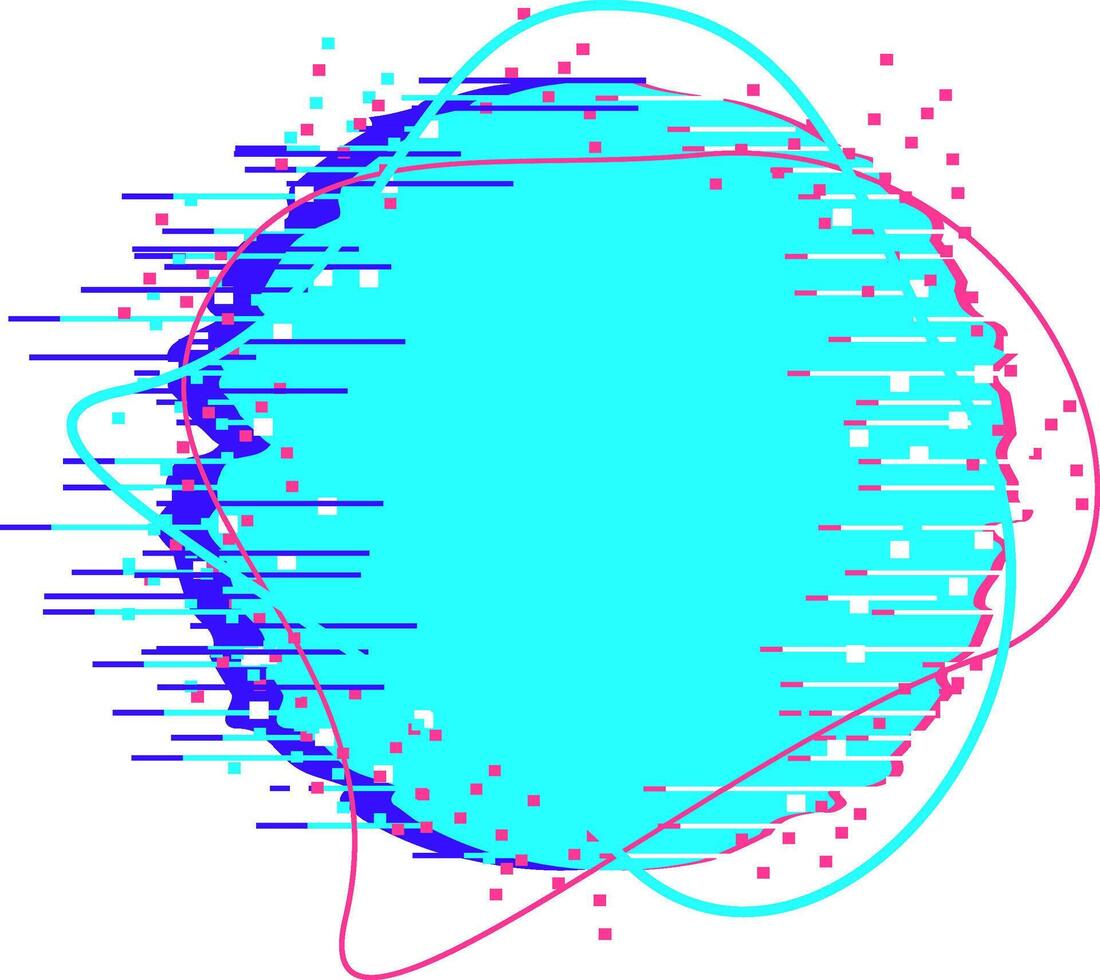 Glitching turquoise circle abstract background with digital distortion vector