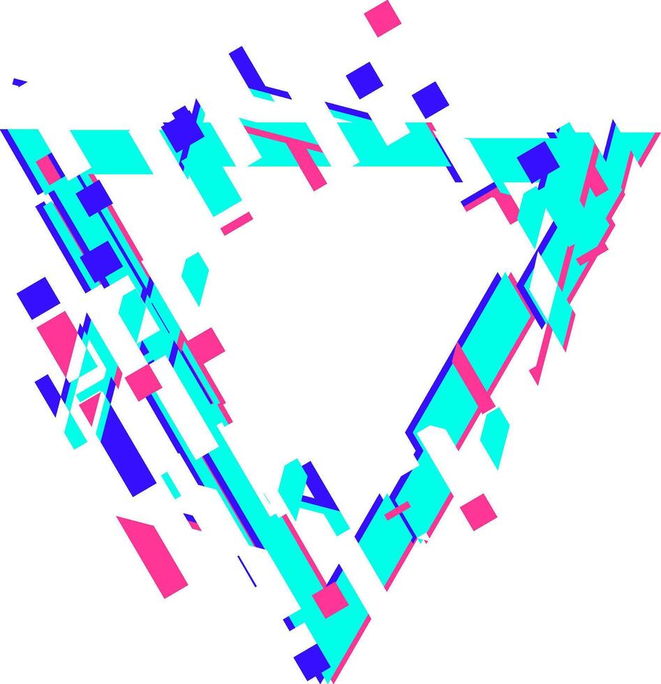 Glitched abstract triangle forming geometric data fragments vector