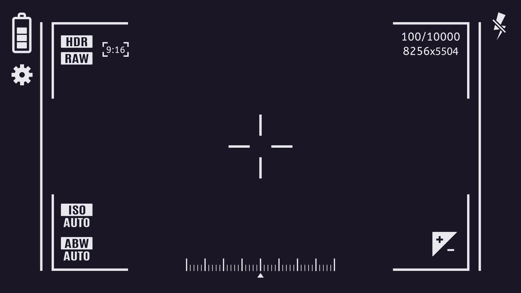Camera viewfinder display showing photography capture settings vector