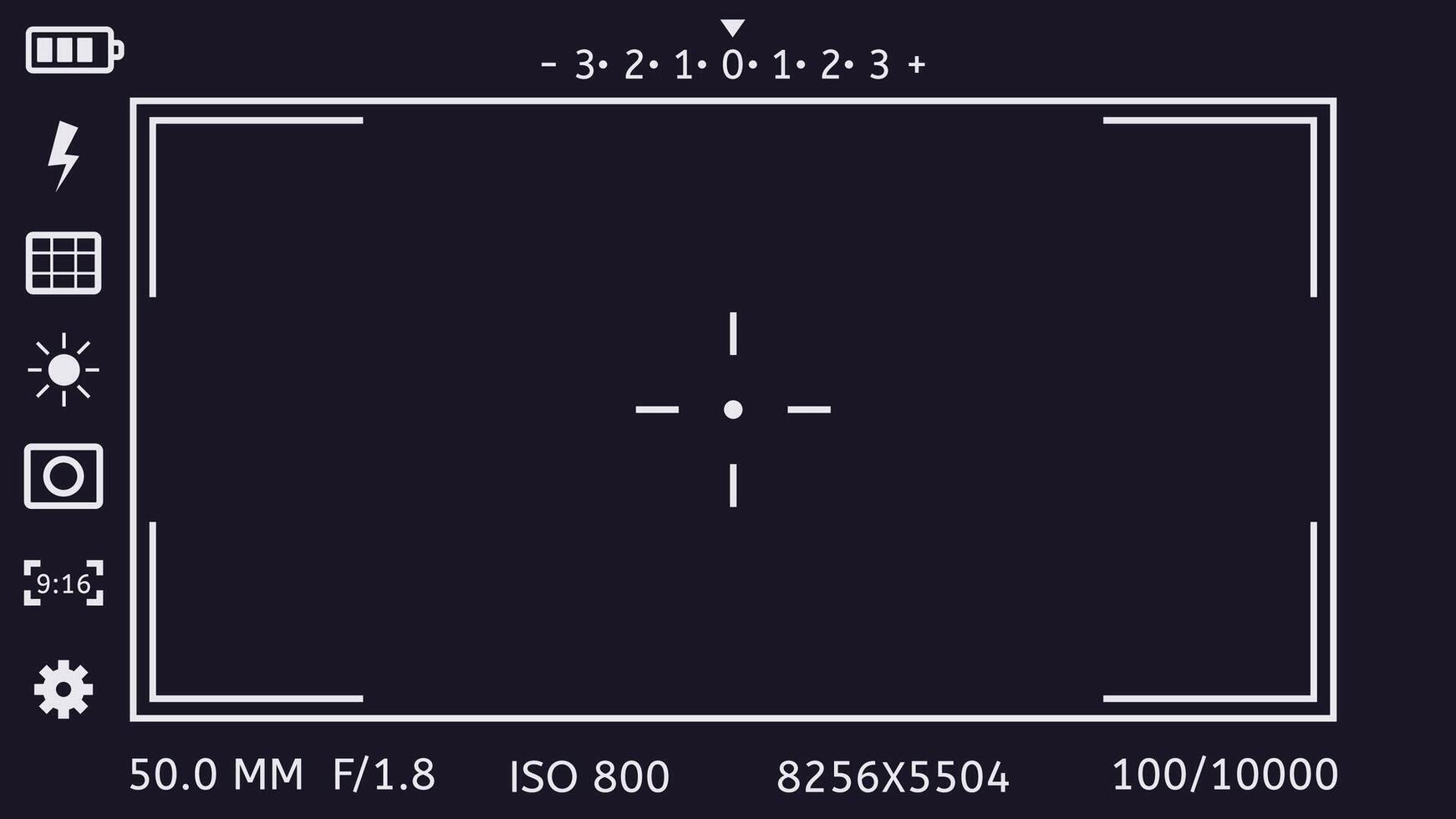 Camera viewfinder interface showing setting overlay technology vector