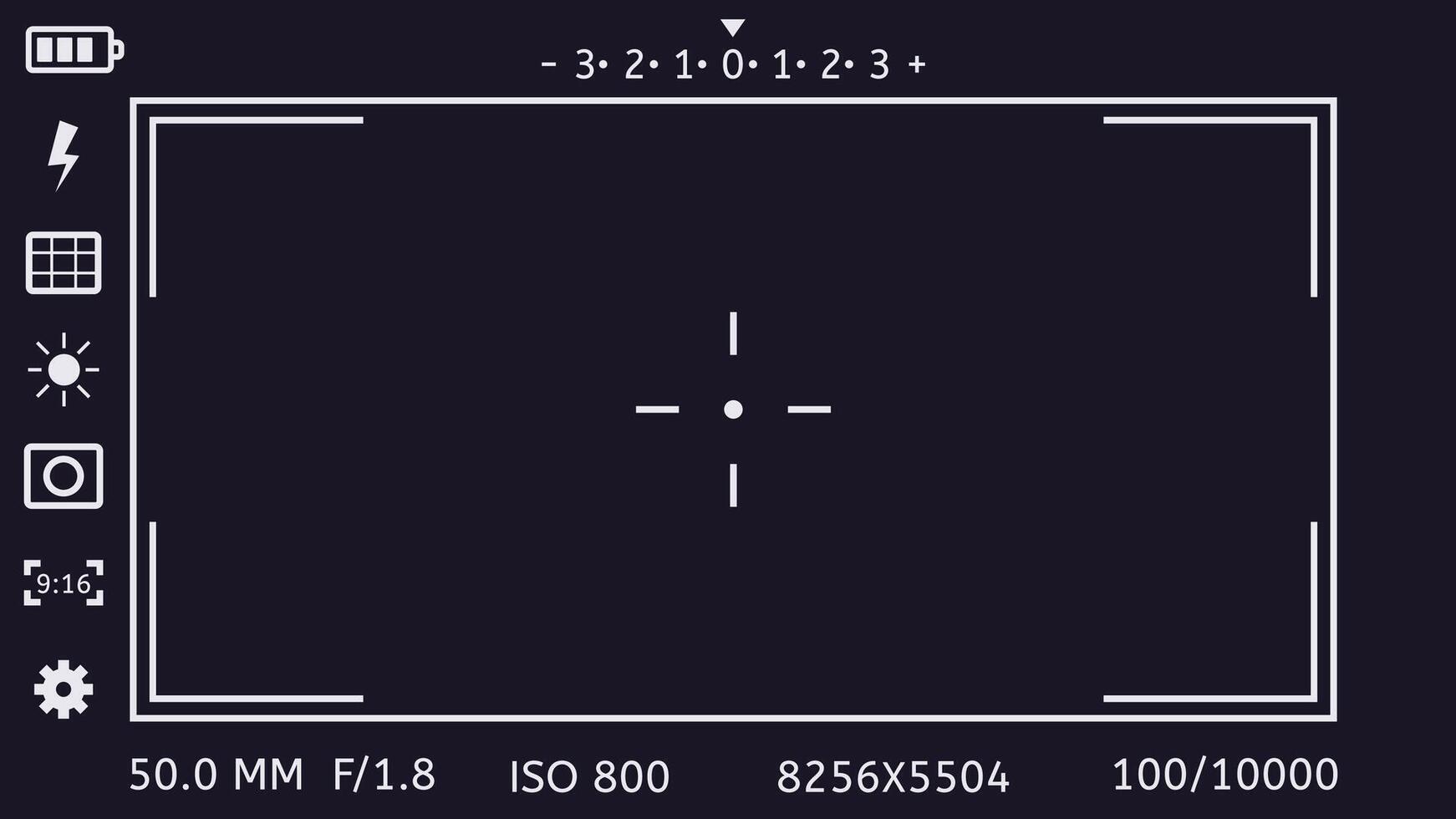 Camera viewfinder overlay interface on dark background vector