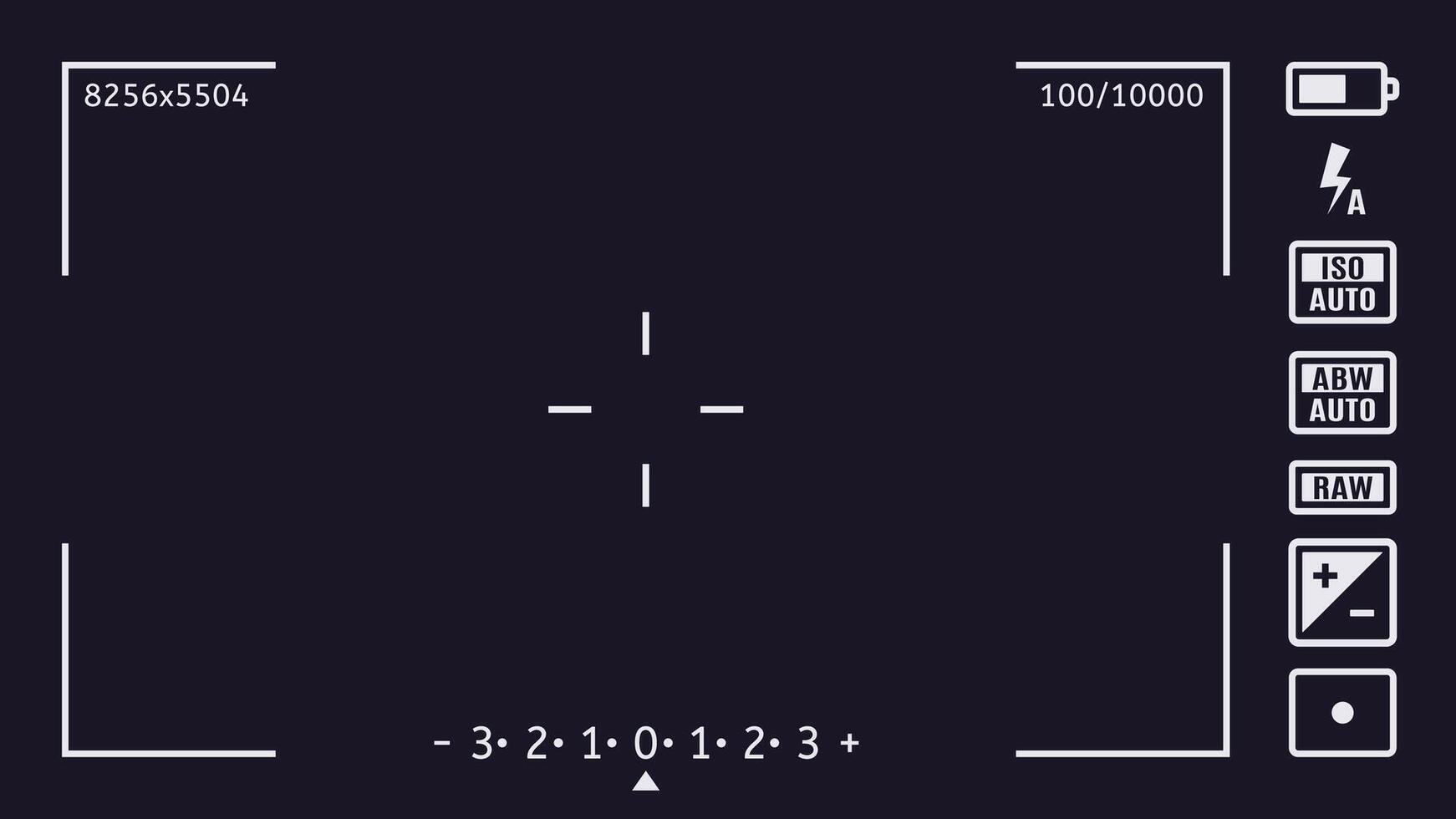 Camera viewfinder display showing focus and settings interface vector