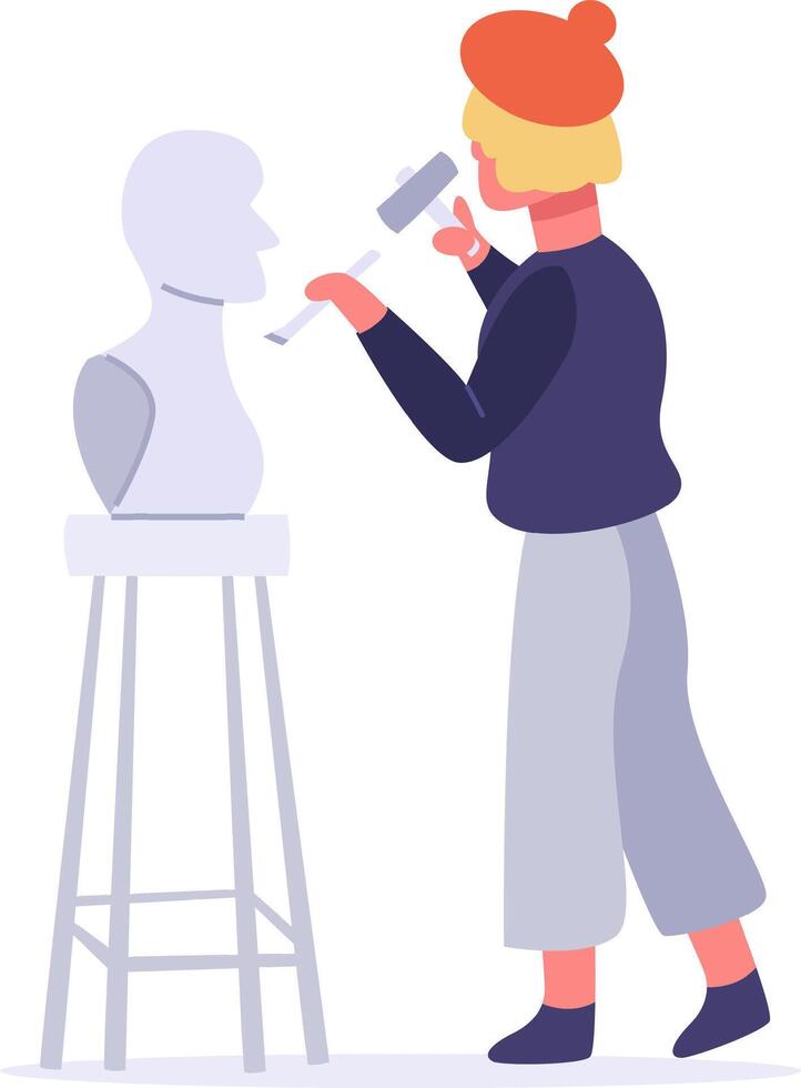 Sculptor carving bust with hammer and chisel vector