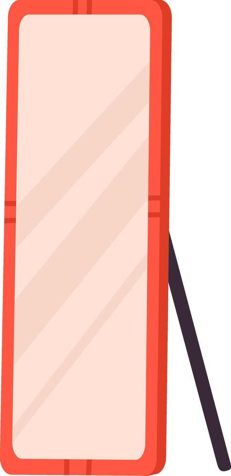 Full length standing mirror with red frame vector
