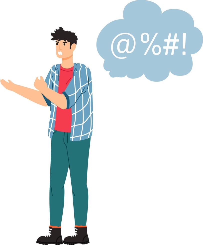 Man experiencing anger having frustration with speech bubble vector