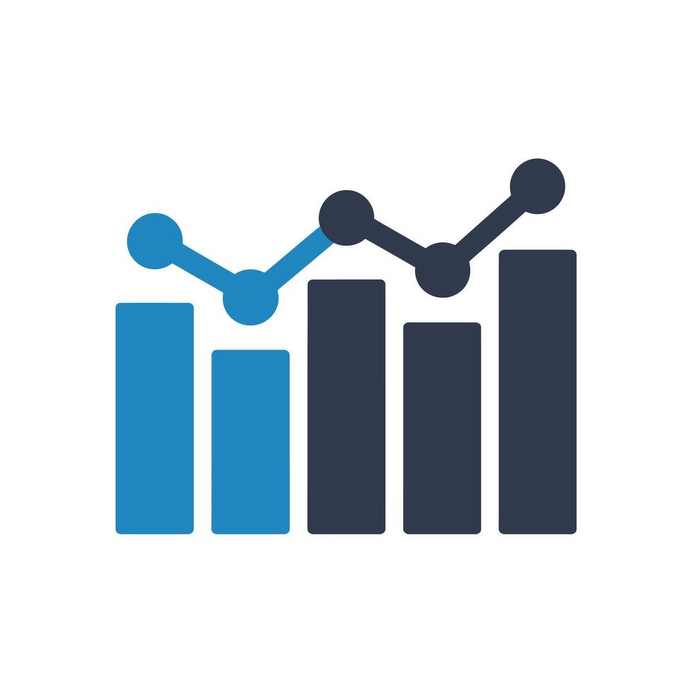 An icon of a bar chart with a graph vector