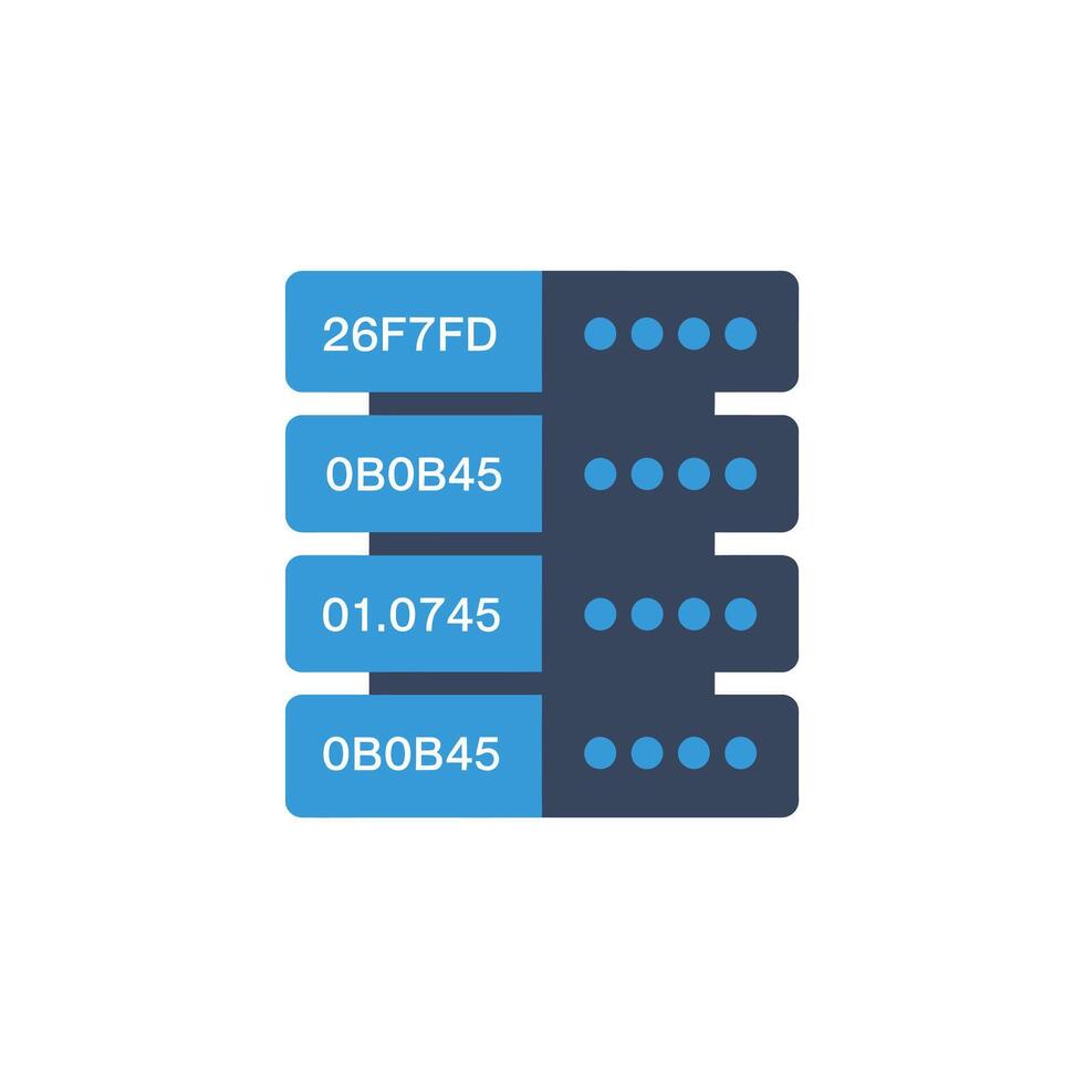 A blue and white illustration of a server with four different types of data vector
