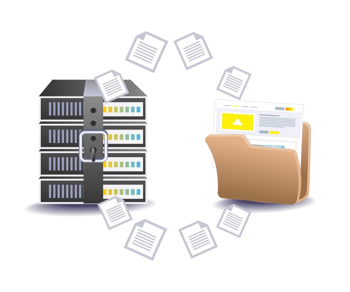 Transferring digital data to secure server storage vector