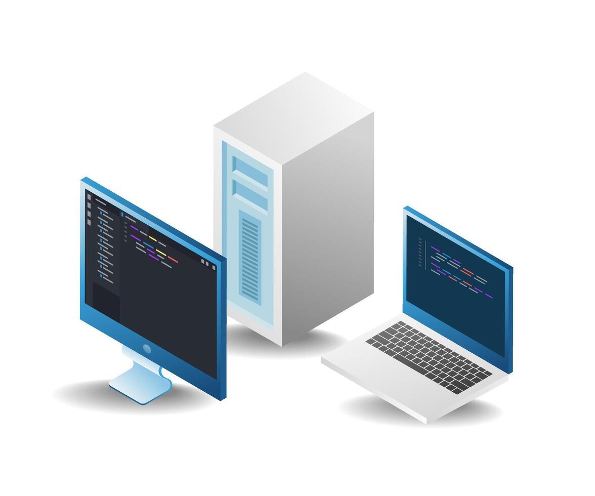 themed server computer programmer concept vector