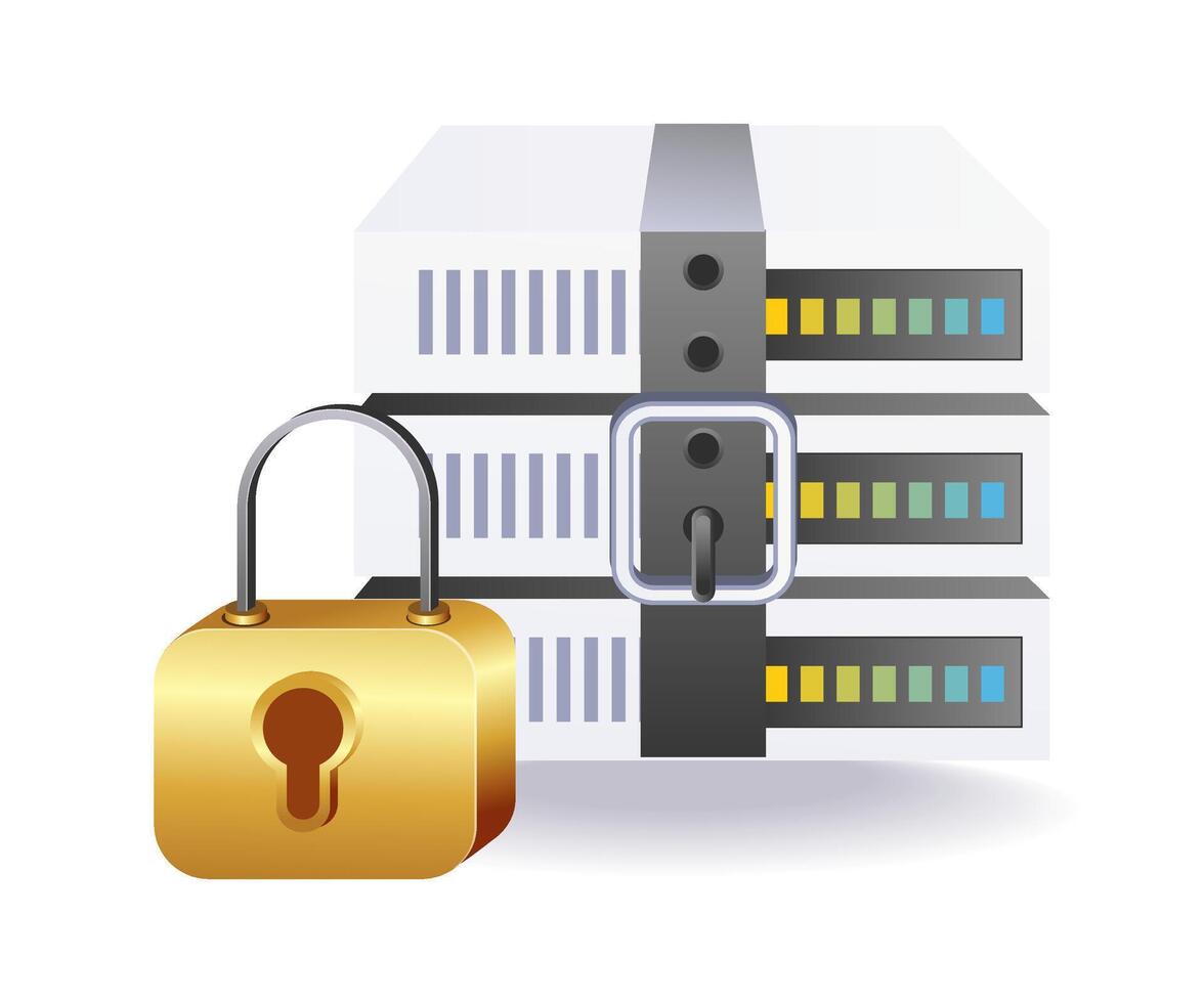 server security with padlock icon protecting data center vector