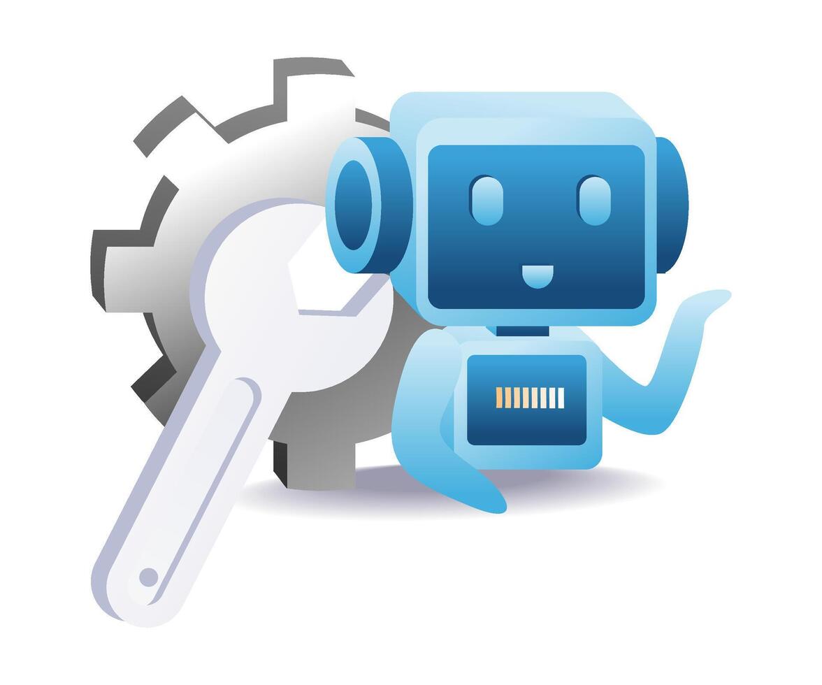 mechanical robot holding wrench and gear for engineering and automation concept vector