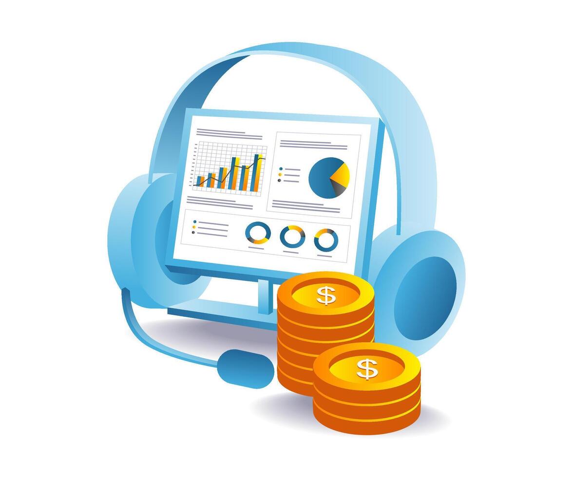 futuristic headset with analytics display for business data and finance vector