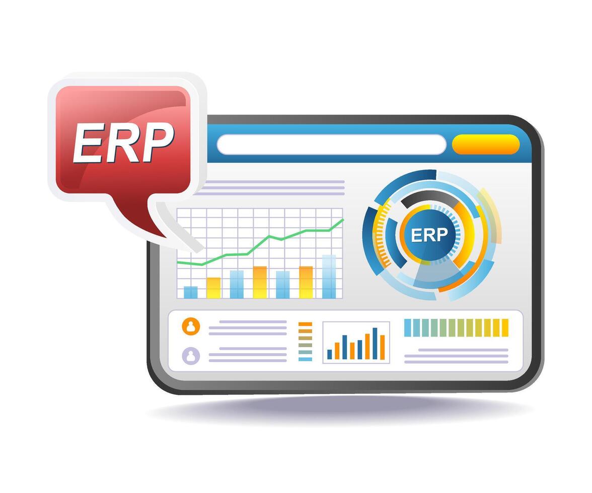 erp business technology system displayed on monitor screen vector