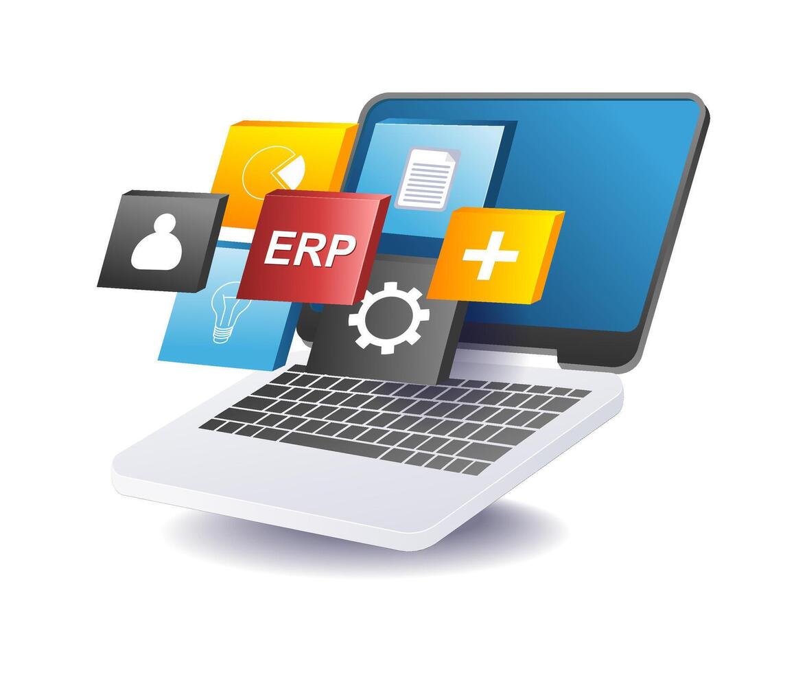 empresa recurso planificación erp software en computadora concepto vector