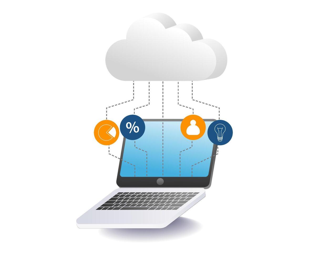 computadora sistema conectado a nube servidor y datos red vector