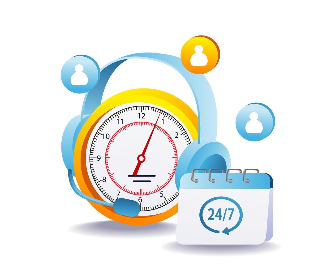 Clock with customer service concept for 24 7 support and business help desk vector