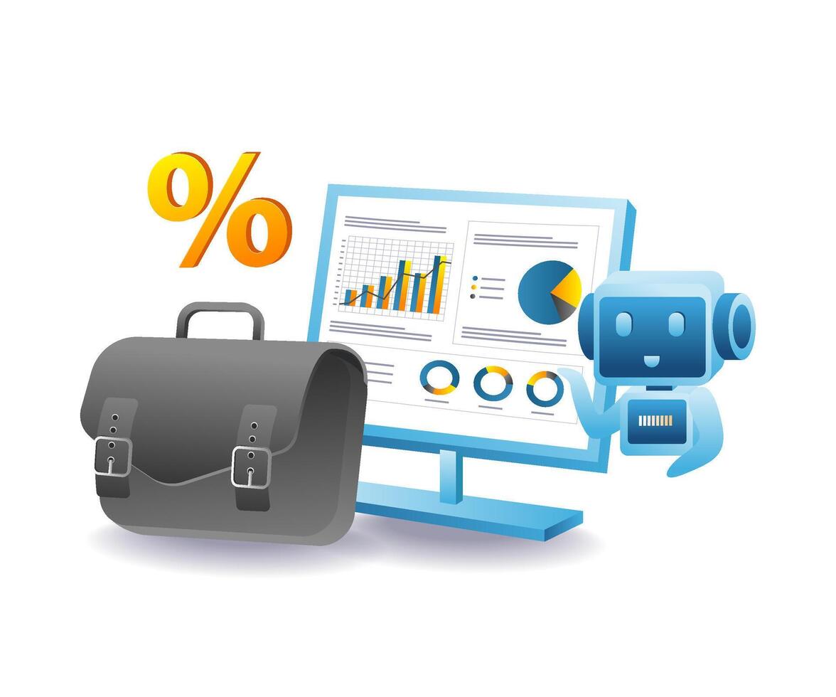 AI robot analyzing business data board illustration vector