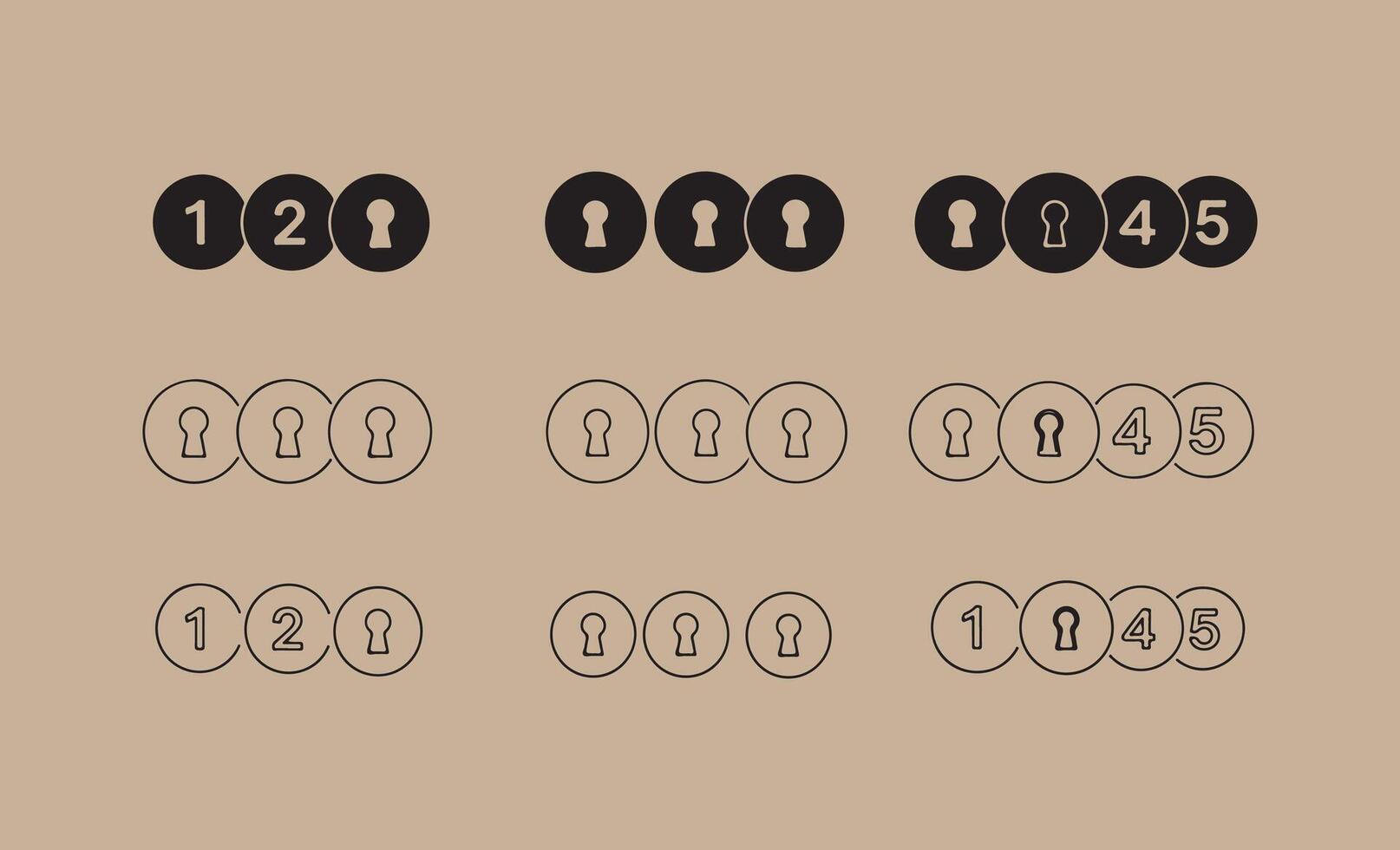 Combination lock dials showing numbers and keyholes vector