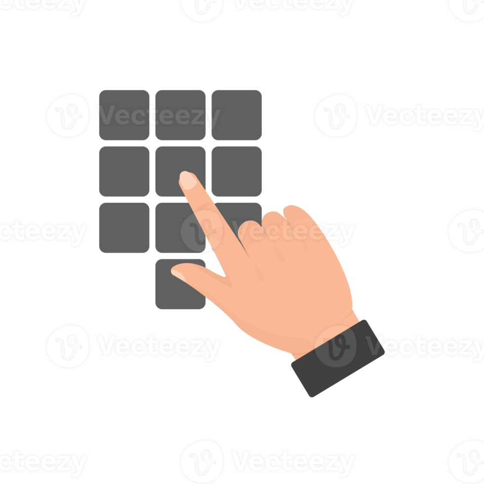 Flat Design Human Hand Pressing Button on Numeric Keypad Interface png