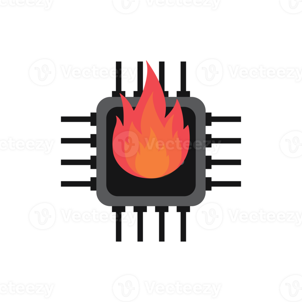 Flat Illustration of Burning CPU Processor Chip Circuit Motherboard Hardware Component png