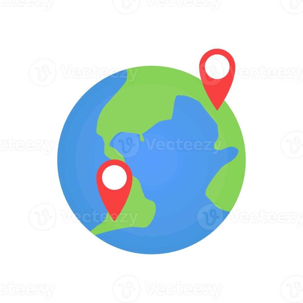 Simple Flat Design Globe with Location Pin for Map and Navigation png