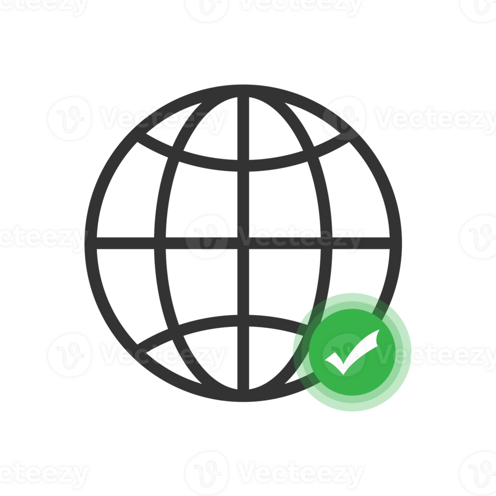 Outline Simple Globe with Checkmark Symbol Icon, Approved Connection png