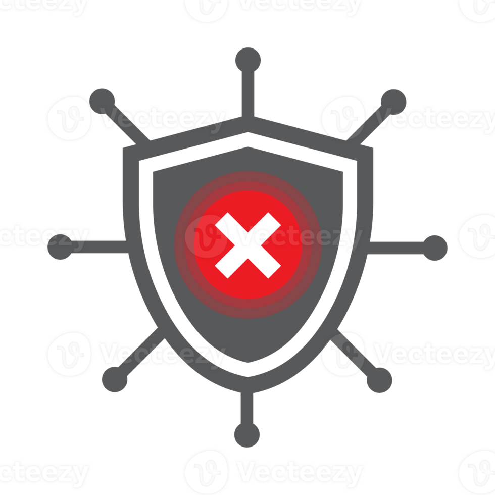 Flat Design Security Shield with Error Sign and Connection Nodes Illustration png