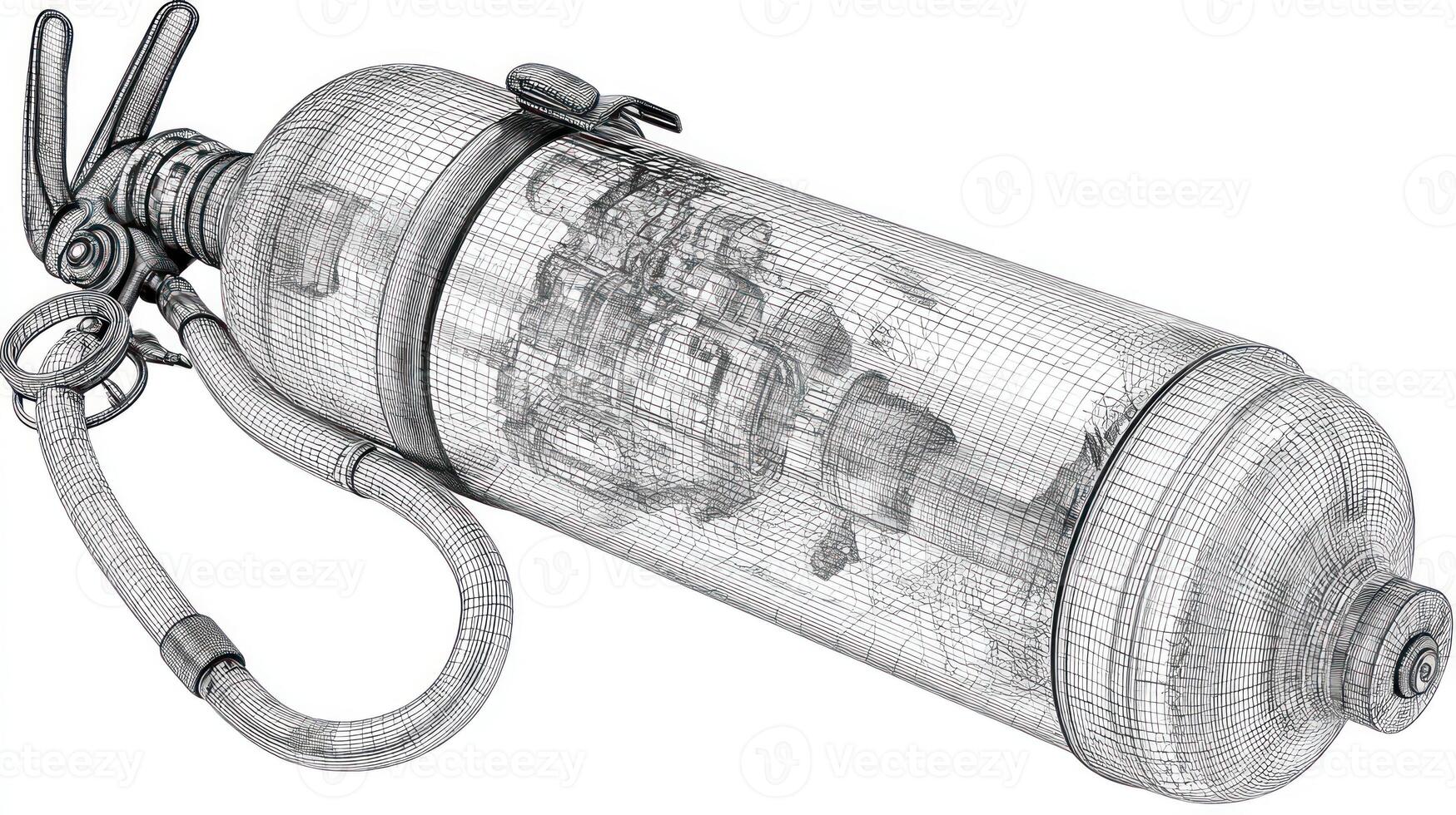 Wireframe rendering of a fire extinguisher, with transparent internals photo