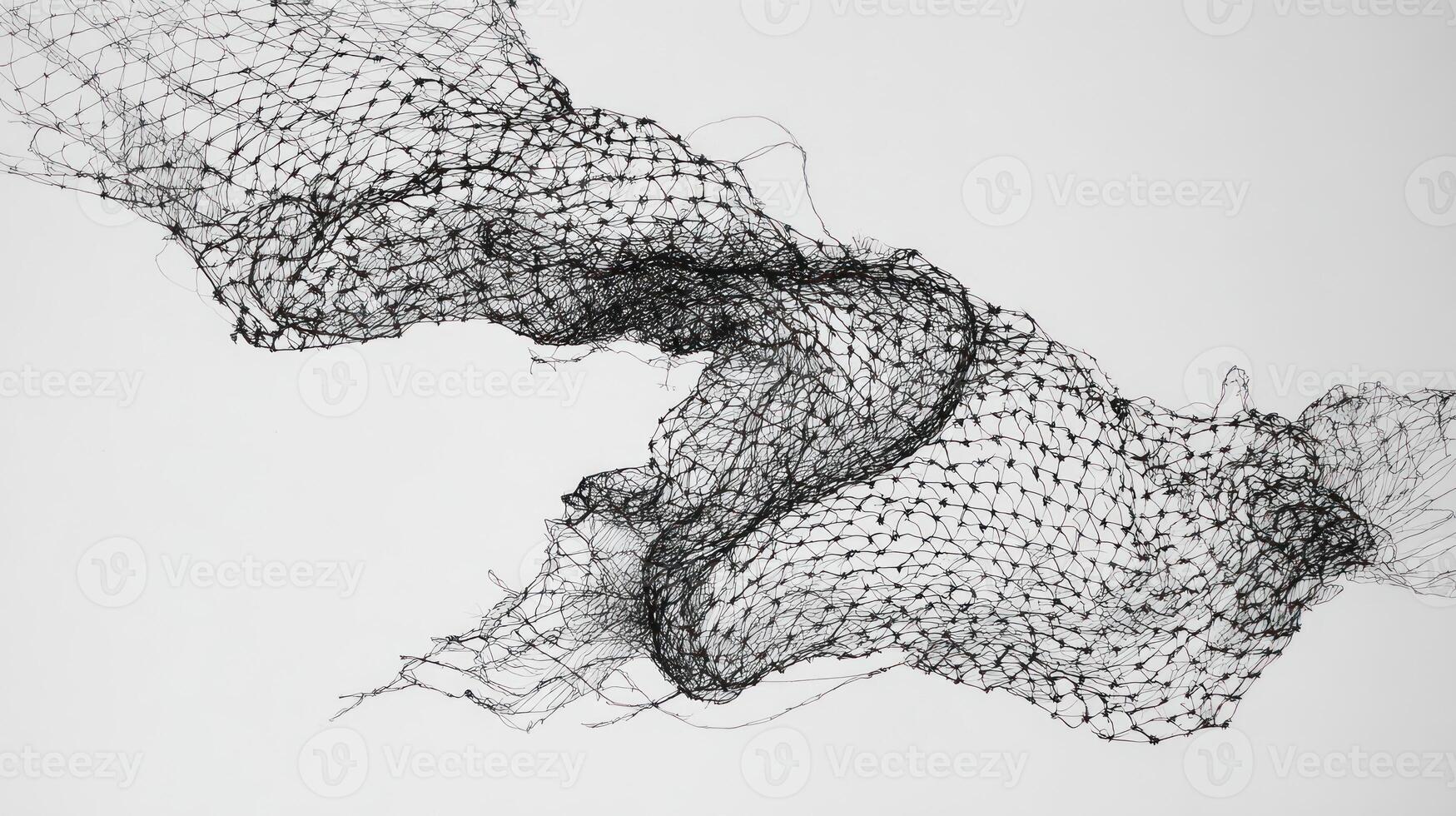 Abstract, flowing net-like structure against white photo