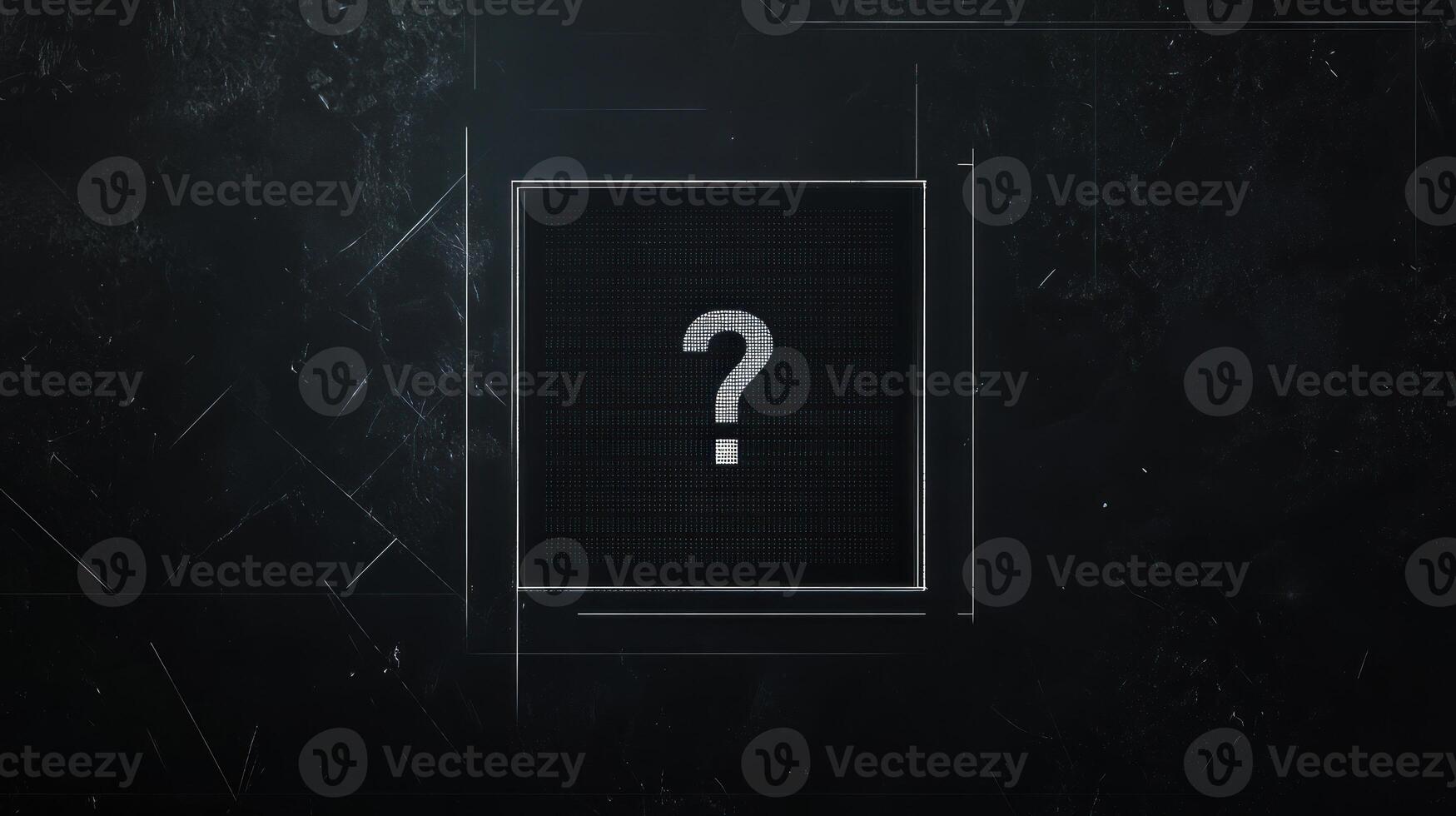 A dark, textured background with a square containing a question mark photo