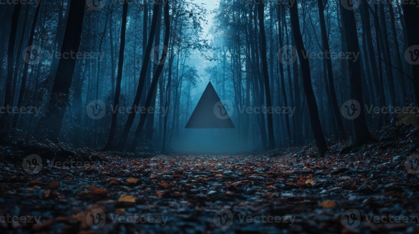Mysterious forest path with a dark triangle photo