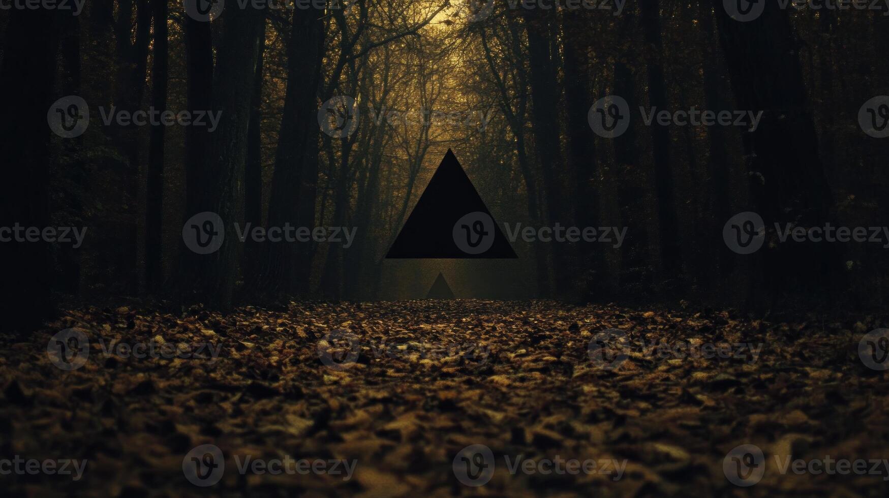 A dark triangle in a path through a forest photo