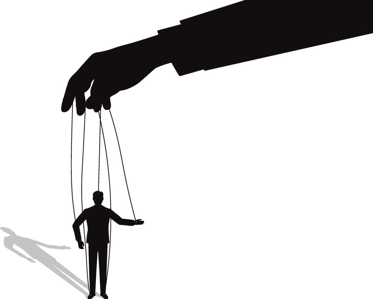 Black silhouette puppet, manually controlled, without background with shadow background with shadow vector