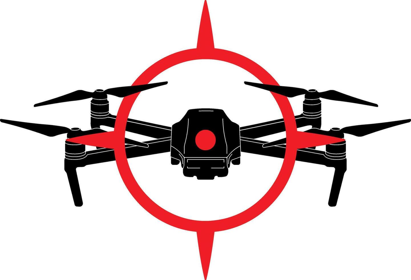 Black drone with red circular target aimed without background vector