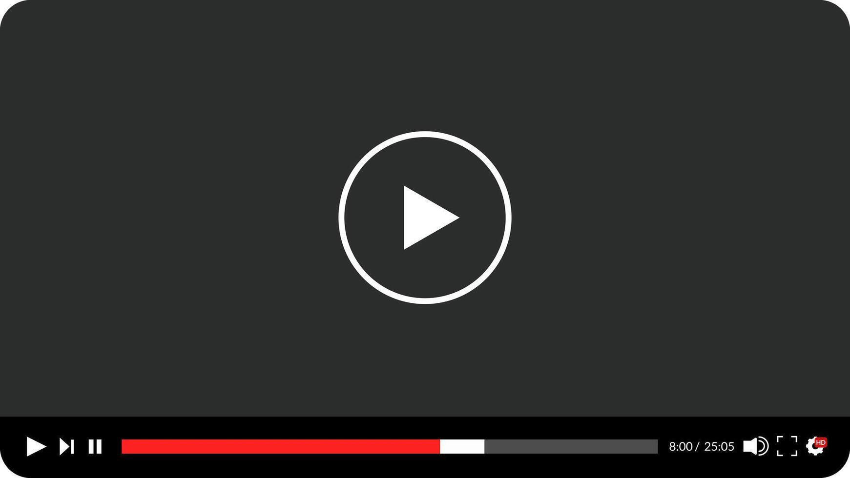 Generic media player interface mockup with play button, vector