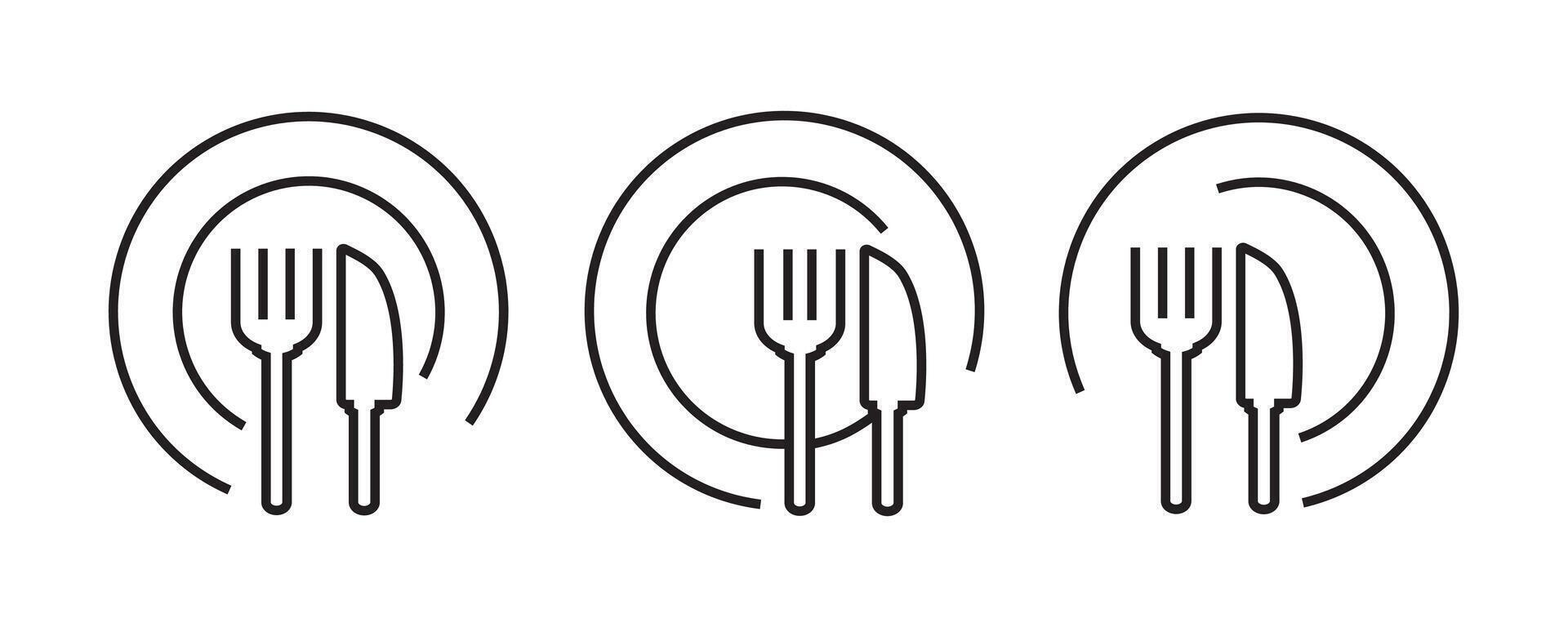 Variation of Plate, knife and fork editable stroke outline icons isolated on white background illustration design vector