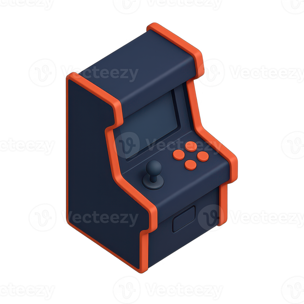 A small, retro-style arcade game machine with a joystick and buttons. png