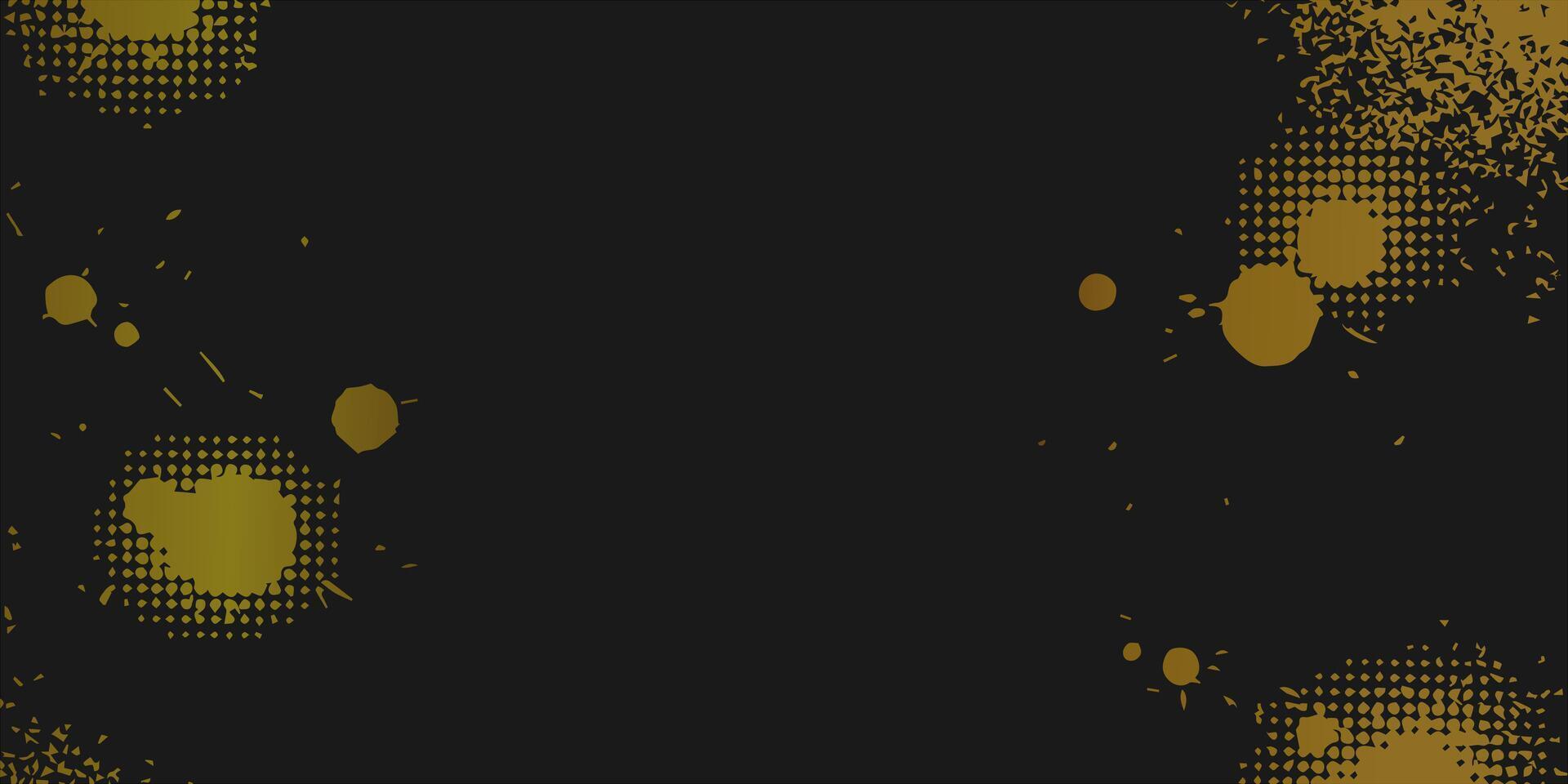 Abstract Gold Splatter and Halftone Pattern on Black Background. vector
