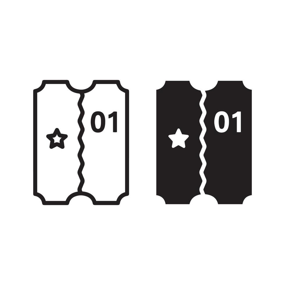 Two stylized tickets with a star and number 01 outline and solid icon set vector