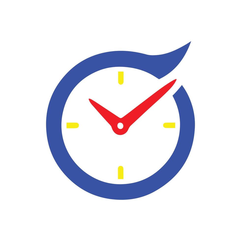 Modern clock icon with blue swirl symbolizing time and efficiency vector
