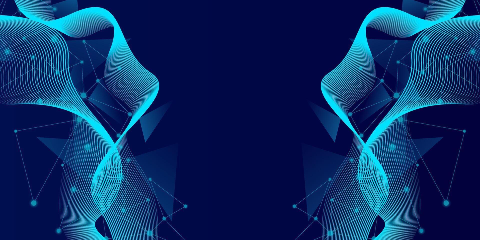 Abstract futuristic technology concept. Gradient digital blue background with wave lines and plexus lines of big data analysis vector