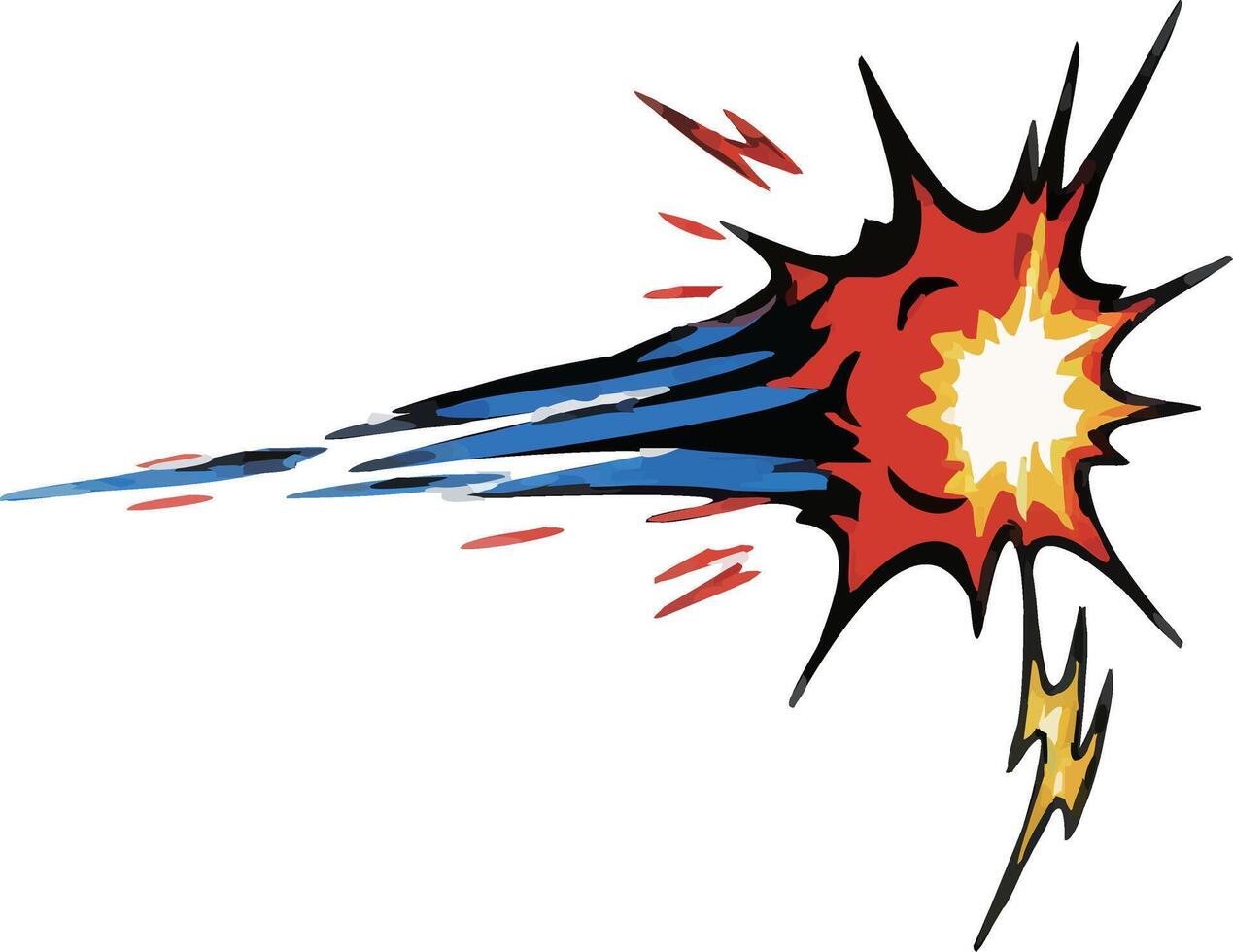 Vibrant comic explosion burst with a powerful dynamic energy trail, capturing the essence of speed and impact for action-oriented graphic designs vector