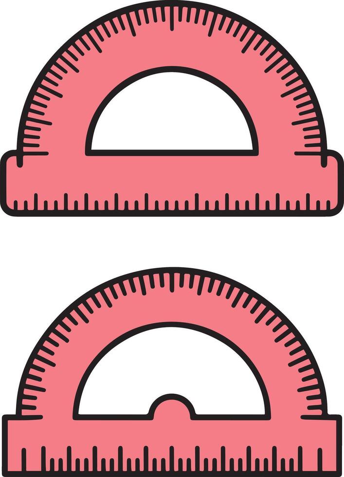 Pink Protractor Icon Set Two Semicircular Designs with Degree and Centimeter Markings for Geometry and Educational Graphics vector