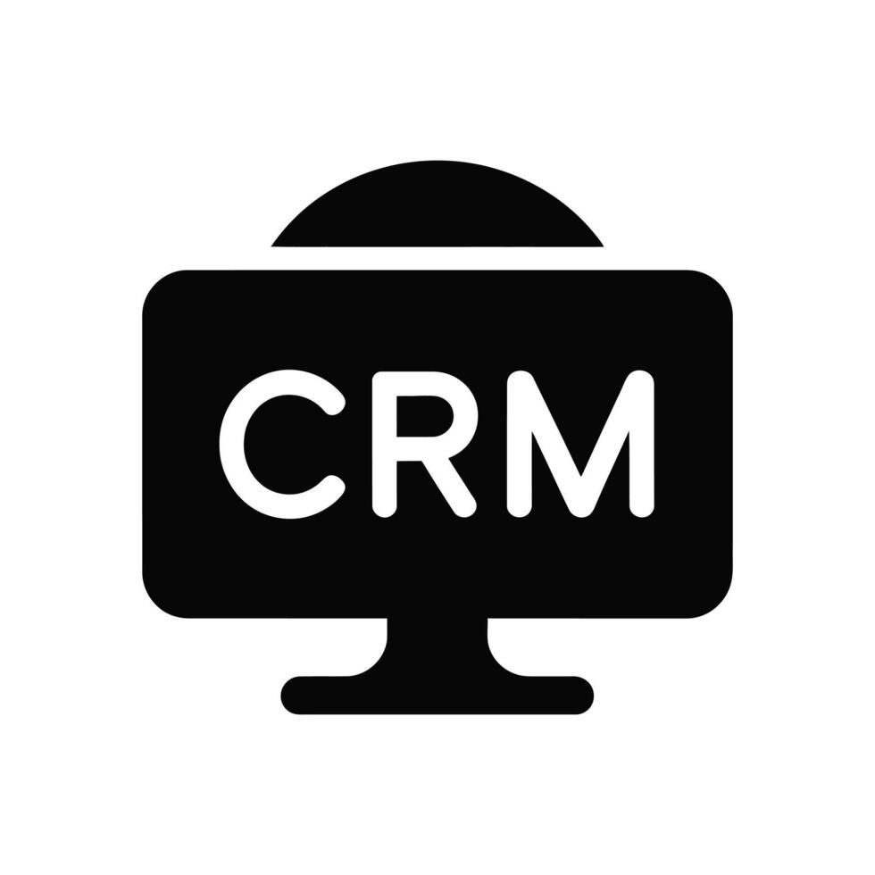 Crm on computer screen icon, customer relationship management, white background vector
