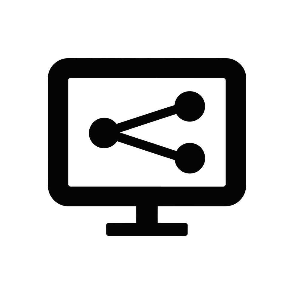 Black monitor with share symbol, icon for network and data sharing vector