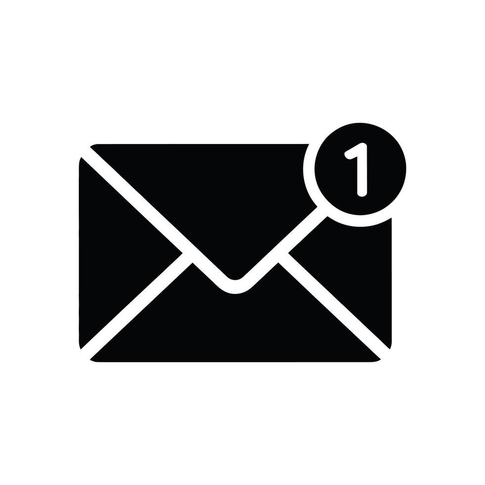 Black and white icon of new unread message, notification with number one vector