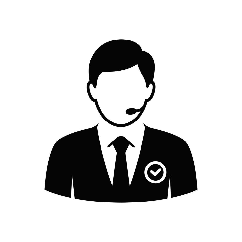 Call center agent icon with microphone and check mark badge vector